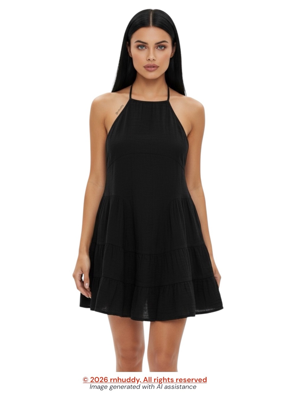 Earthbound XL black cotton halter tie-back dress